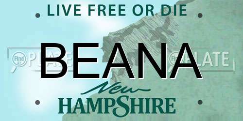 BEANA New Hampshire License Plate