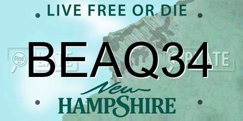 BEAQ34 New Hampshire License Plate