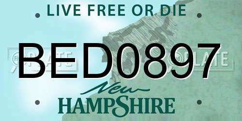 BED0897 New Hampshire License Plate