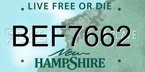 BEF7662 New Hampshire License Plate