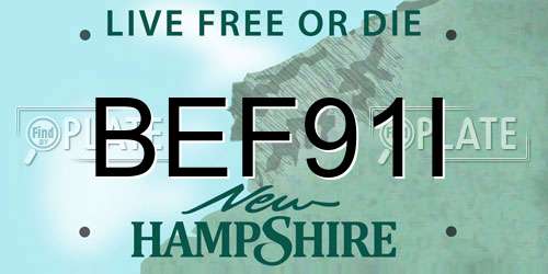 BEF91I New Hampshire License Plate