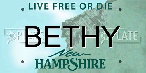 BETHY New Hampshire License Plate