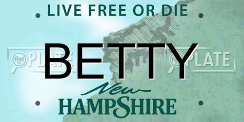 BETTY New Hampshire License Plate