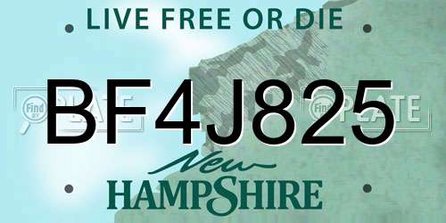 BF4J825 New Hampshire License Plate