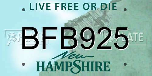 BFB925 New Hampshire License Plate