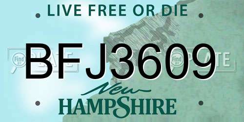 BFJ3609 New Hampshire License Plate