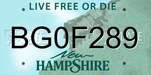 BG0F289 New Hampshire License Plate