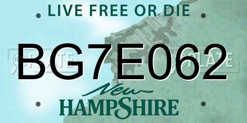 BG7E062 New Hampshire License Plate