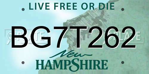 BG7T262 New Hampshire License Plate