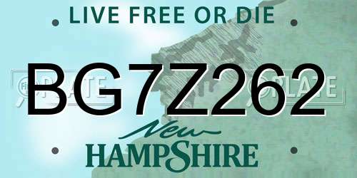 BG7Z262 New Hampshire License Plate
