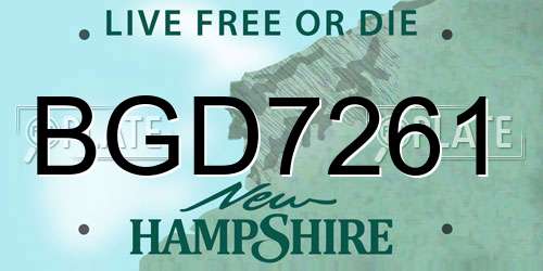 BGD7261 New Hampshire License Plate