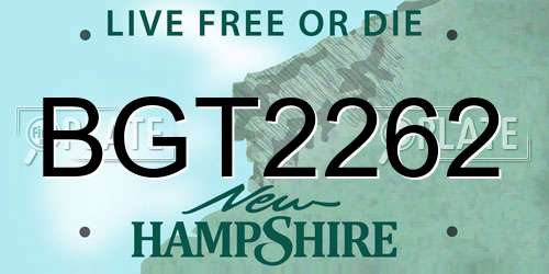BGT2262 New Hampshire License Plate