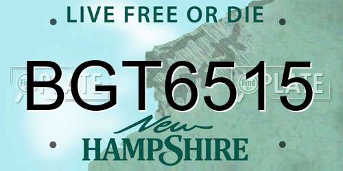 BGT6515 New Hampshire License Plate
