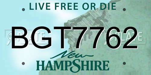 BGT7762 New Hampshire License Plate