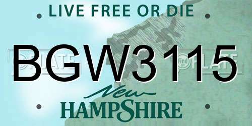 BGW3115 New Hampshire License Plate
