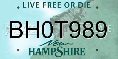 BH0T989 New Hampshire License Plate
