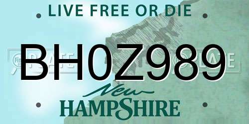 BH0Z989 New Hampshire License Plate