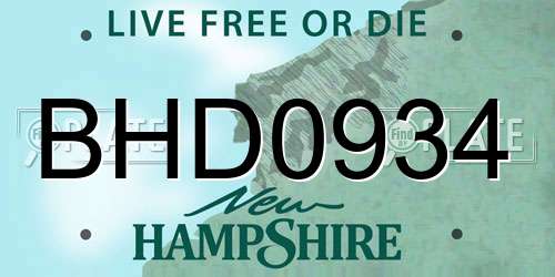 BHD0934 New Hampshire License Plate