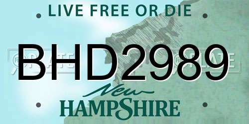 BHD2989 New Hampshire License Plate