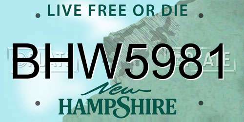 BHW5981 New Hampshire License Plate