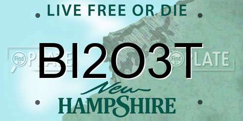 BI2O3T New Hampshire License Plate