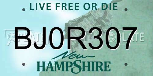 BJ0R307 New Hampshire License Plate