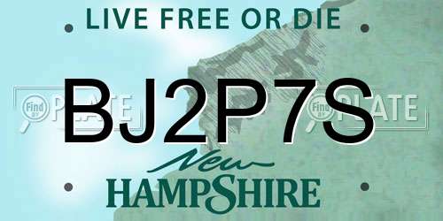 BJ2P7S New Hampshire License Plate