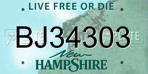 BJ34303 New Hampshire License Plate