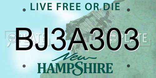 BJ3A303 New Hampshire License Plate