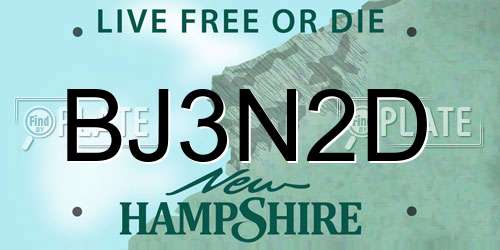 BJ3N2D New Hampshire License Plate