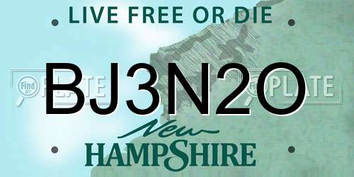 BJ3N2O New Hampshire License Plate