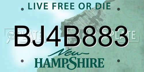 BJ4B883 New Hampshire License Plate