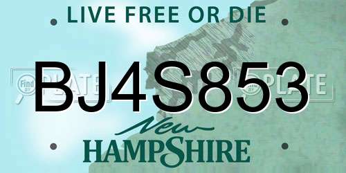 BJ4S853 New Hampshire License Plate