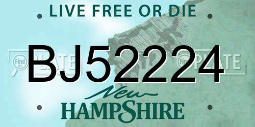 BJ52224 New Hampshire License Plate