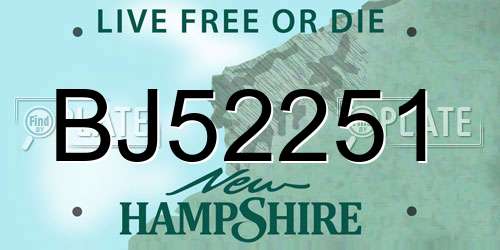 BJ52251 New Hampshire License Plate