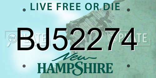 BJ52274 New Hampshire License Plate