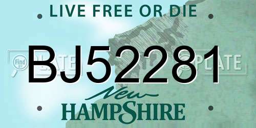 BJ52281 New Hampshire License Plate