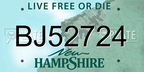 BJ52724 New Hampshire License Plate