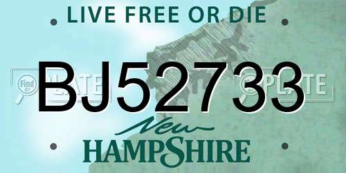 BJ52733 New Hampshire License Plate