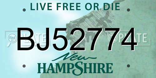 BJ52774 New Hampshire License Plate