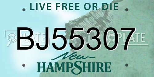 BJ55307 New Hampshire License Plate