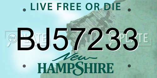BJ57233 New Hampshire License Plate