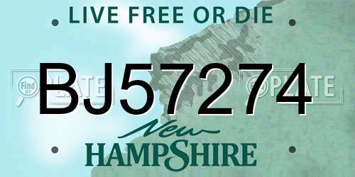 BJ57274 New Hampshire License Plate