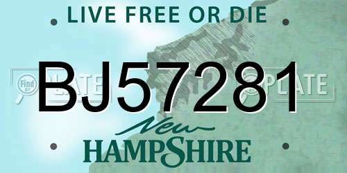 BJ57281 New Hampshire License Plate