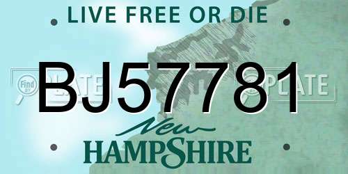 BJ57781 New Hampshire License Plate