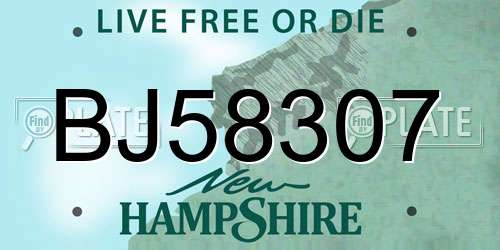 BJ58307 New Hampshire License Plate