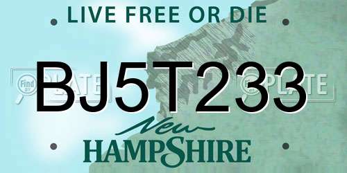 BJ5T233 New Hampshire License Plate