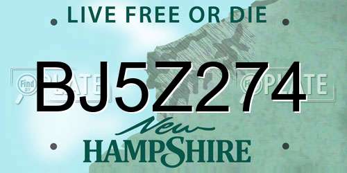 BJ5Z274 New Hampshire License Plate