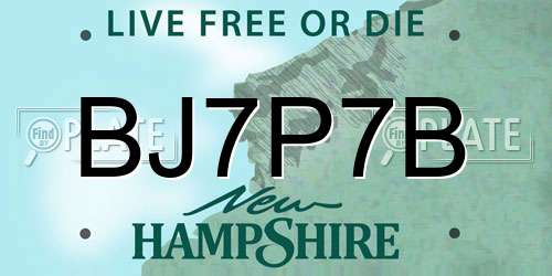 BJ7P7B New Hampshire License Plate