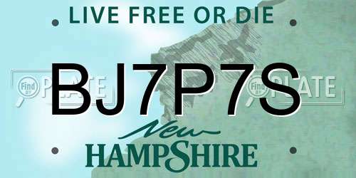 BJ7P7S New Hampshire License Plate